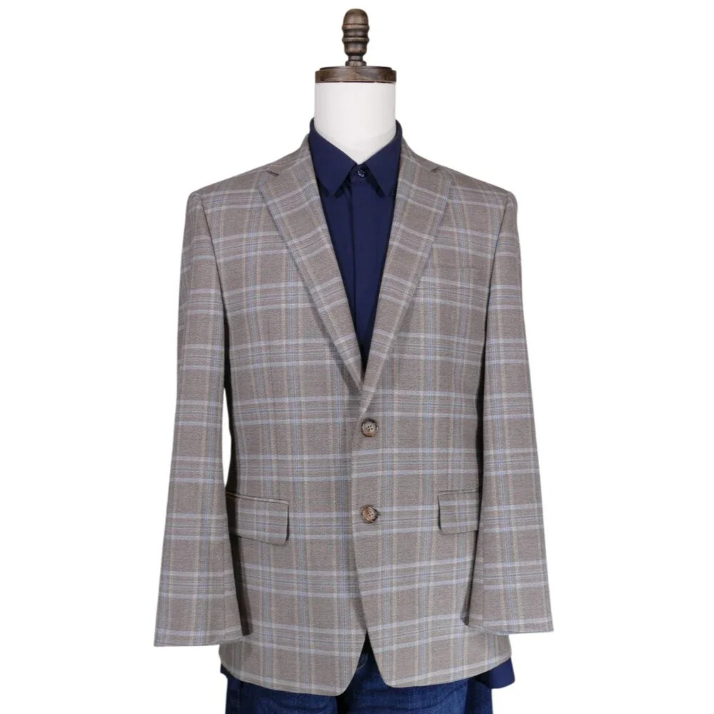 Lauren Ralph Lauren Sport Coat Blazer Mens 38R Beige Blue Plaid Two Button